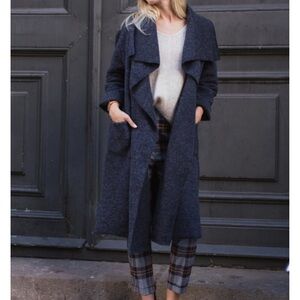 NWT Nina Kendosa Paris Long wool coat mael one size navy